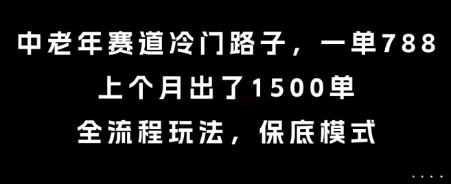 中老年赛道冷门路子，一单788，上个月出了1500单，全流程玩法，保底模式【揭秘】-千寻创业网