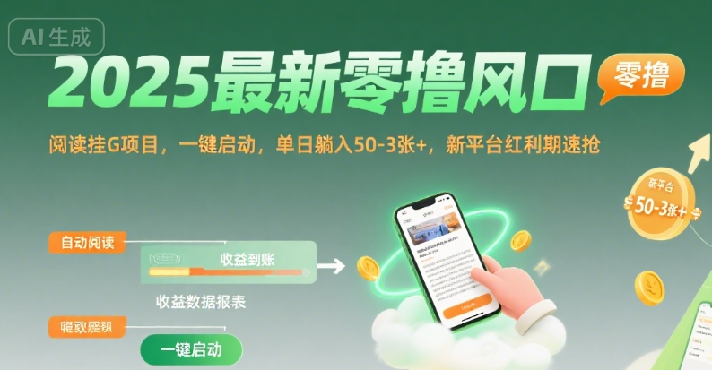 2025最新零撸风口，阅读挂G项目，一键启动，单日躺入 50-3张+，新平台红利期速抢【揭秘】-千寻创业网