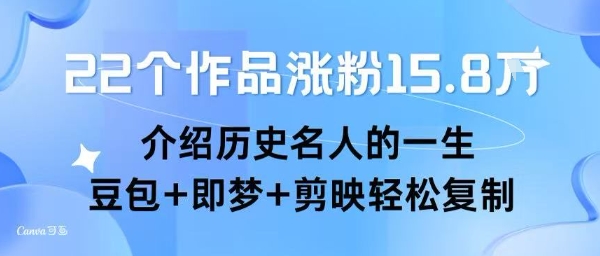 22个作品涨粉15.8W ，介绍历史名人的一生 ， 豆包+即梦+剪映轻松复制-千寻创业网