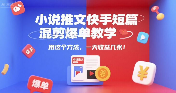 小说推文快手短篇混剪爆单教学，用这个方法，一天收益几张-千寻创业网