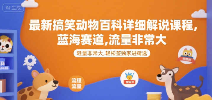 最新搞笑动物百科详细解说课程，蓝海赛道，流量非常大，轻松签独家进精选-千寻创业网