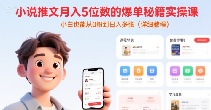 小说推文月入5位数的爆单秘籍实操课，，小白也能从0粉到日入多张(详细教程)-千寻创业网