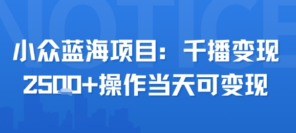 小众蓝海项目，千播变现2.5k+操作当天可变现-千寻创业网