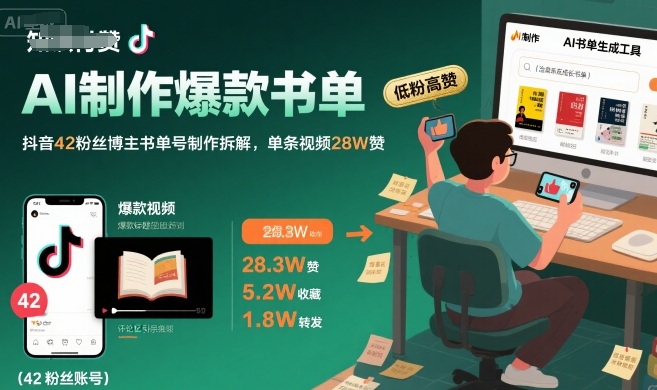 AI制作爆款书单，抖音42粉丝博主书单号制作拆解，单条视频28W赞-千寻创业网