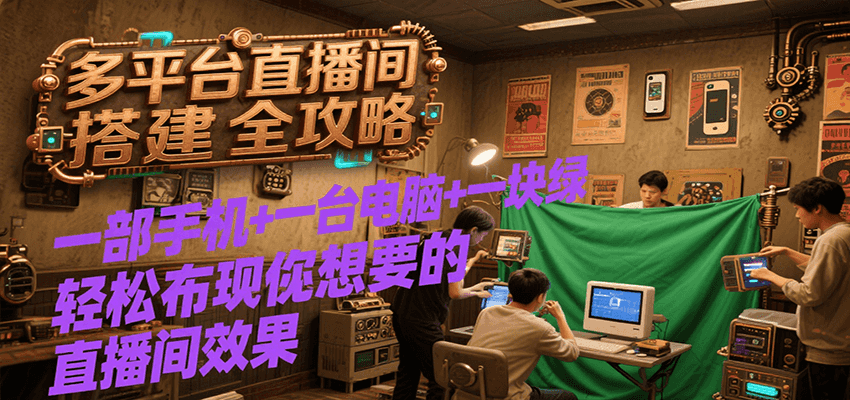 多平台直播间搭建全攻略，一部手机+一台电脑+一块绿布轻松实现你想要的直播间效果-千寻创业网