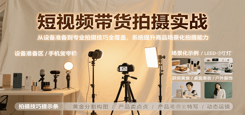 短视频带货拍摄实战，从设备准备到专业拍摄技巧全覆盖，系统提升商品场景化拍摄能力-千寻创业网