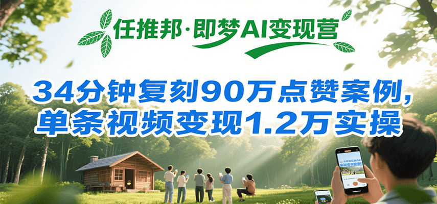 任推邦·即梦AI变现营，34分钟复刻90万点赞案例，单条视频变现1.2万实操-千寻创业网