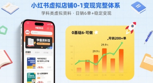 小红书虚拟店铺0-1变现完整体系：卖学科类虚拟资料，一天6张+，很稳定【已完结】-千寻创业网