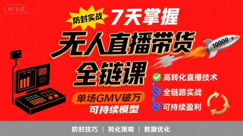 无人直播带货全链防封实战课，7天掌握高转化直播技术，实现单场GMV破万可持续模型-千寻创业网