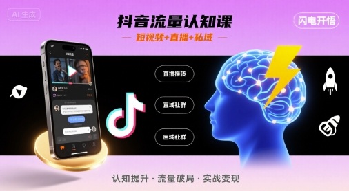 抖音流量认知课，短视频+直播+私域，认知提升，闪电开悟-千寻创业网