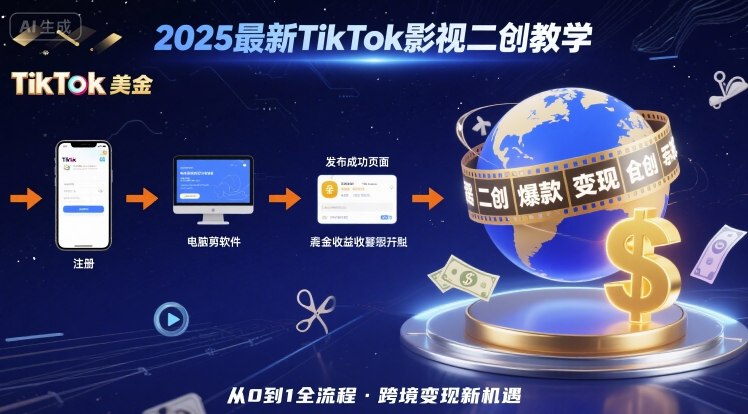2025年最新TikTok影视二创教学，从注册到发布撸美金全流程，跨境变现新机遇-千寻创业网