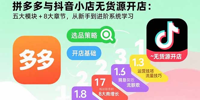 （15805期）拼多多与抖音小店无货源开店：五大模块+8大章节，从新手到进阶系统学习-千寻创业网