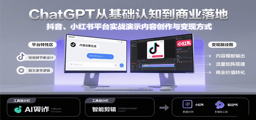 ChatGPT从基础认知到商业落地，实战演示抖音、小红书等平台的内容创作与变现-千寻创业网