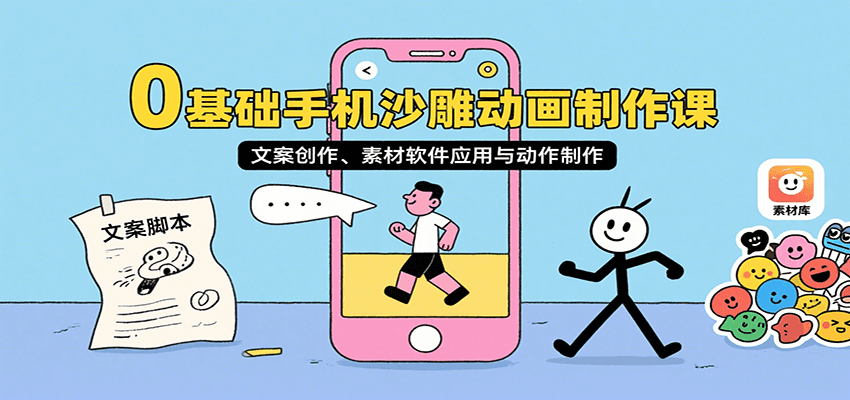 0基础手机沙雕动画制作课，文案创作、素材软件应用与动作制作-千寻创业网