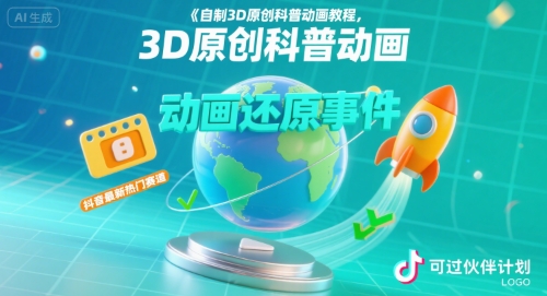 自制3D原创科普动画教程，动画还原事件，抖音最新热门赛道，可过伙伴计划-千寻创业网
