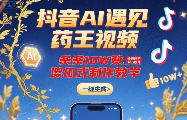 抖音AI遇见药王视频，条条10W赞，快速起千粉万粉号，傻瓜式制作教学-千寻创业网