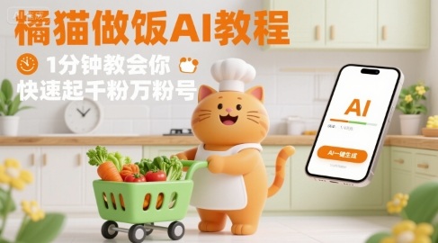 有趣的橘猫买菜做饭视频，用AI一键搞定，1分钟教会你，快速起千粉万粉号-千寻创业网