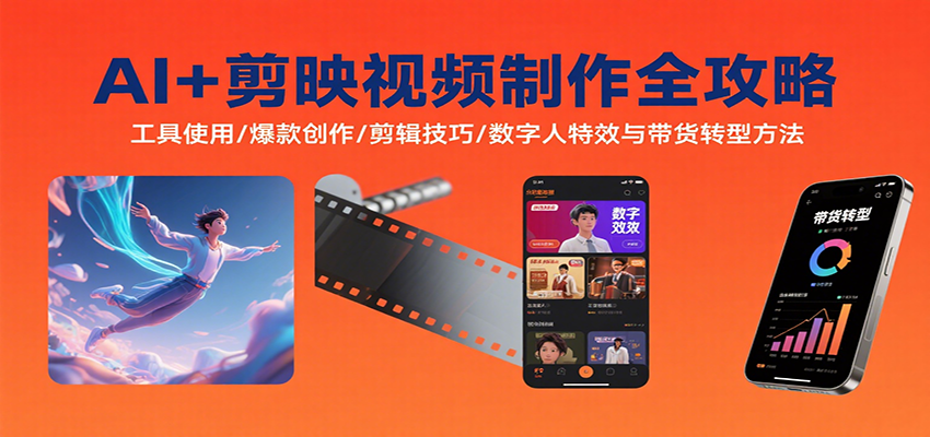 AI+剪映视频制作全攻略：工具使用/爆款创作/剪辑技巧/数字人特效与带货转型方法-千寻创业网
