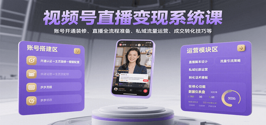 视频号直播变现系统课，账号开通装修、直播全流程准备、私域流量运营、成交转化技巧等-千寻创业网