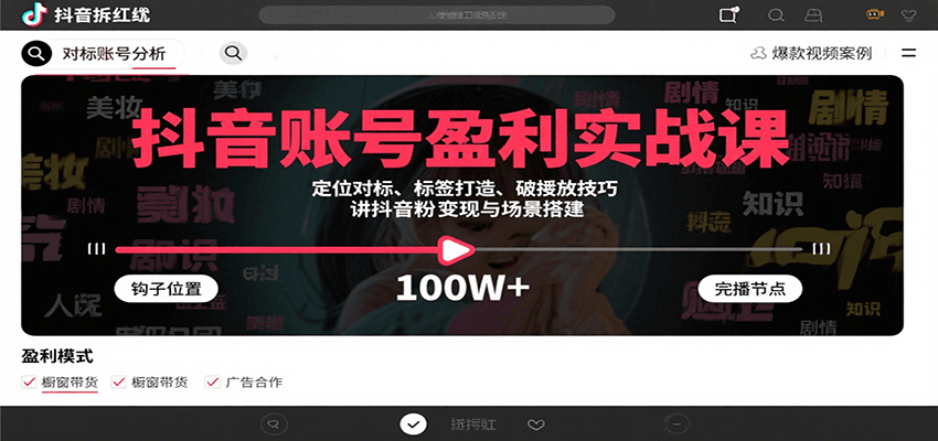 抖音账号盈利实战课，定位对标、标签打造、破播放技巧，讲涨粉变现与场景搭建-千寻创业网