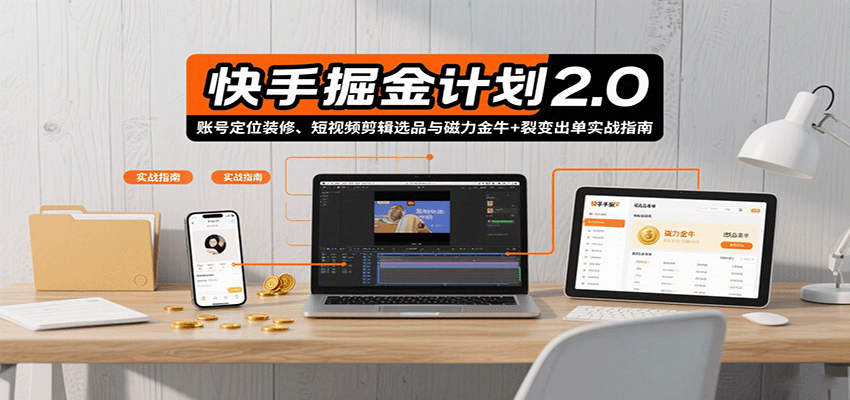 快手掘金计划2.0，账号定位装修、短视频剪辑选品与磁力金牛+裂变出单实战指南-千寻创业网