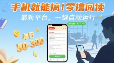 手机就能搞！零撸阅读挂G，最新平台，一键自动运行，随时随地挣，单日50-3张+【揭秘】-千寻创业网