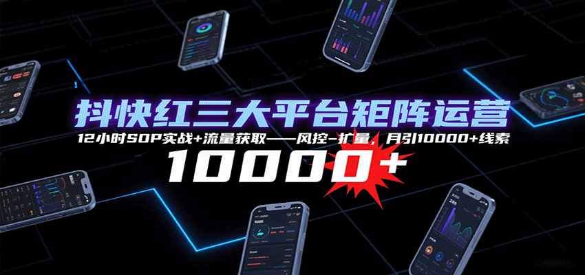 抖快红三大平台矩阵运营，12小时SOP实战+流量获取-风控-扩量，月引10000+线索-千寻创业网