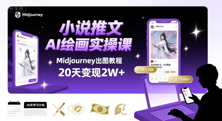 小说推文干货分享之AI绘画MJ出图实操课，用Midjourney做小说推文，20天挣2w-千寻创业网