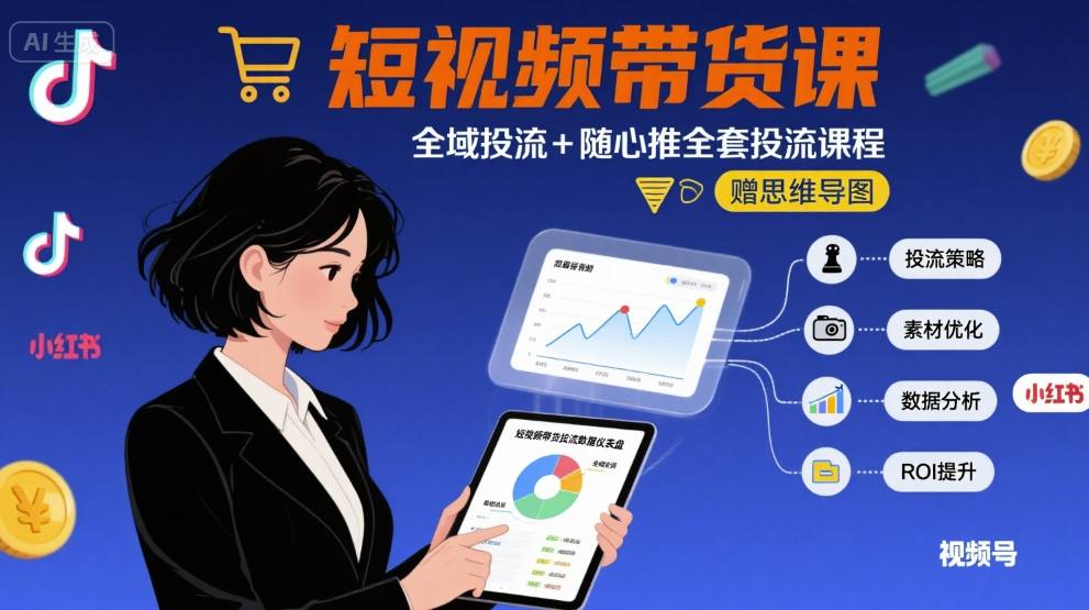 最新短视频带货课，全域投流+随心推全套投流课程+思维导图-千寻创业网