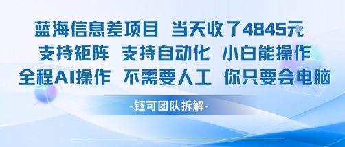 蓝海信息差项目当天收米1k+ 支持矩阵支持自动化小白能操作全程AI操作不需要人工你只要会电脑-千寻创业网
