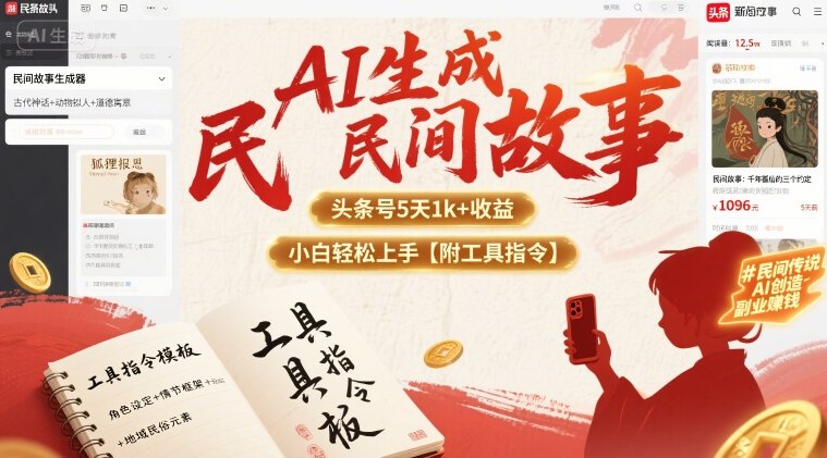 AI生成民间故事，头条号5天1k+，小白轻松上手【附工具指令】-千寻创业网
