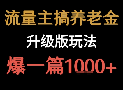 流量主之养老金升级版玩法  爆一篇收益1k+-千寻创业网