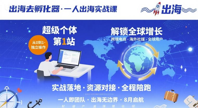 出海去孵化器，一人出海实战课，​超级个体第1站，解锁全球增长-千寻创业网