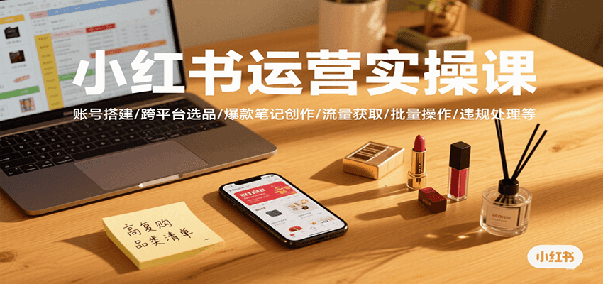 小红书运营实操课，账号搭建/跨平台选品/爆款笔记创作/流量获取/批量操作/违规处理等-千寻创业网