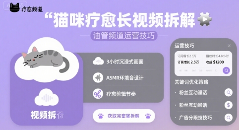 猫咪疗愈长视频拆解 &油管频道运营技巧-千寻创业网