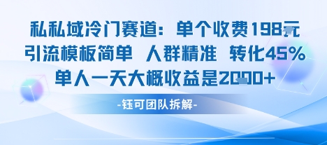 私域冷门赛道单个收费198米引流模板简单人群精准 45%的转化率单人一天大概收益多张-千寻创业网