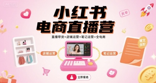 小红书电商直播营，直播带货+店铺运营+笔记运营=全电商-千寻创业网