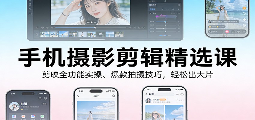 手机摄影剪辑精选课：剪映全功能实操、爆款拍摄技巧，轻松出大片-千寻创业网