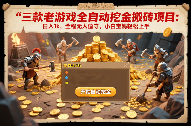 三款老游戏全自动挖金搬砖项目：日入1k，全程无人值守，小白宝妈轻松上手【揭秘】-千寻创业网