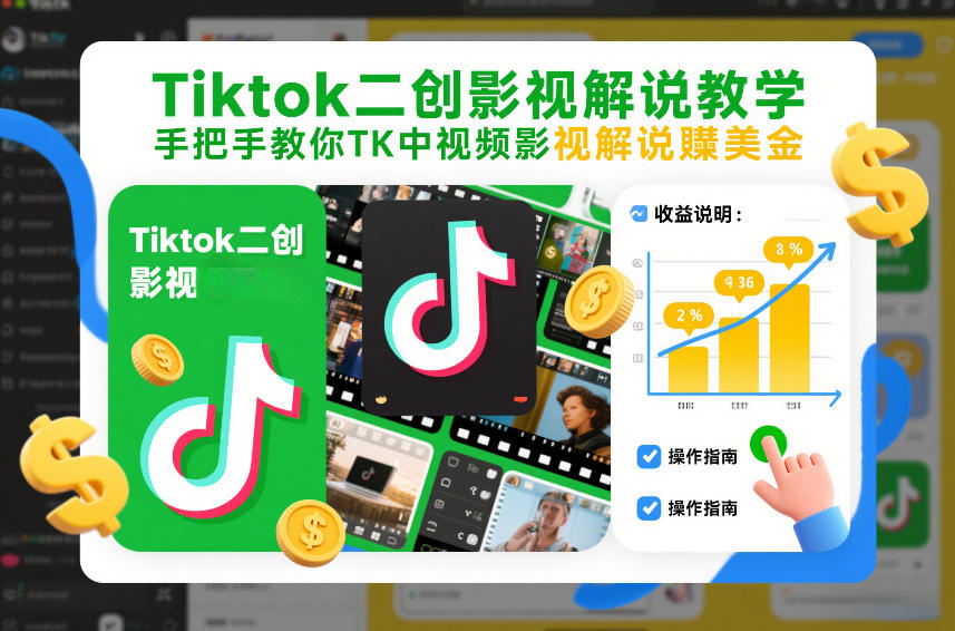 Tiktok二创影视解说教学，手把手教你TK中视频影视解说賺美金（更新26年1月）-千寻创业网