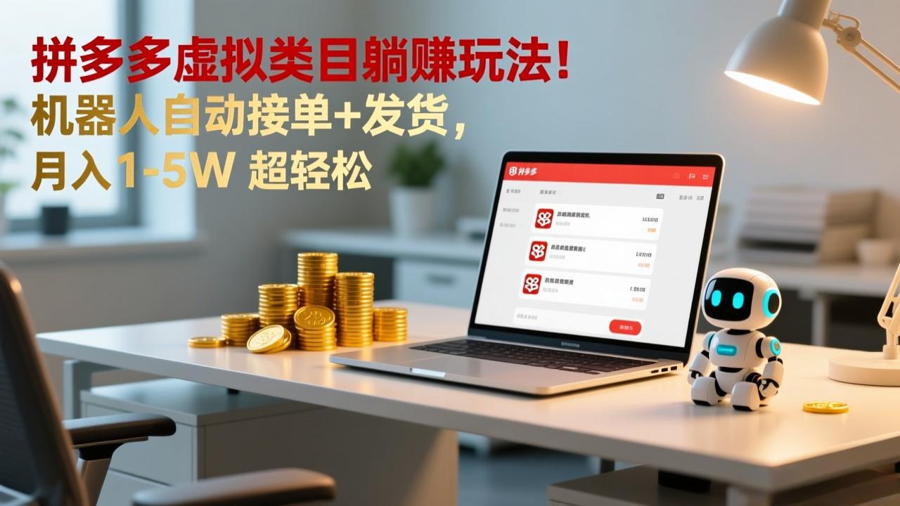 （17174期）多多虚拟类目躺赚玩法！机器人自动接单+发货，月入 1-5W 超轻松-千寻创业网