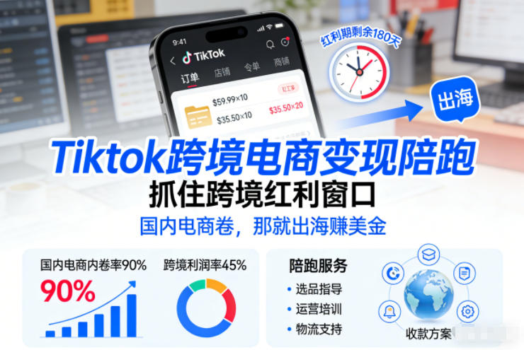 Tiktok跨境电商变现陪跑，抓住跨境红利窗口，国内电商卷，那就出海賺美金-千寻创业网
