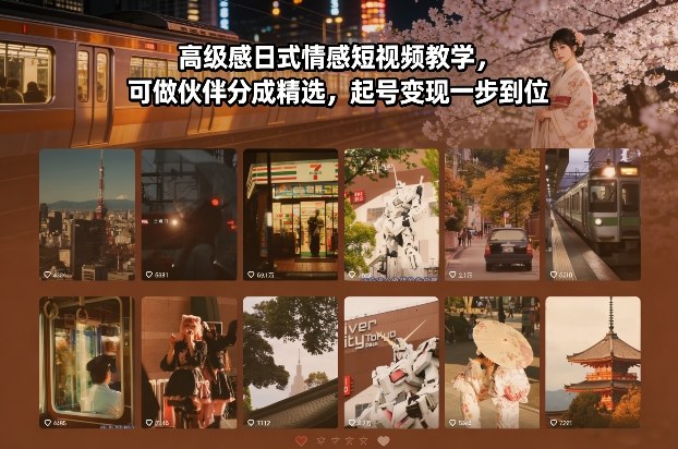 高级感日式情感短视频教学，可做伙伴分成精选，起号变现一步到位-千寻创业网