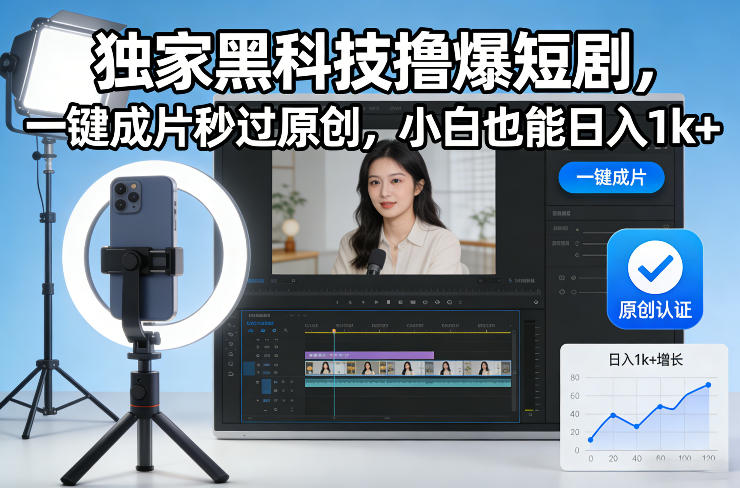 独家黑科技撸爆短剧，一键成片秒过原创，小白也能日入1k+【揭秘】-千寻创业网