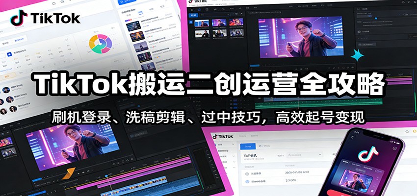 TikTok搬运二创运营全攻略：刷机登录、洗稿剪辑 、过中技巧，高效起号变现-千寻创业网