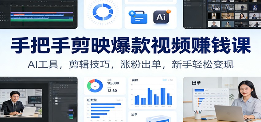 手把手剪映爆款视频赚钱课：AI工具，剪辑技巧，涨粉出单，新手轻松变现-千寻创业网