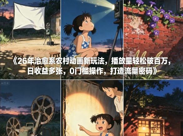 26年治愈系农村动画新玩法，播放量轻松破百万，日收益多张，0门槛操作，打造流量密码-千寻创业网