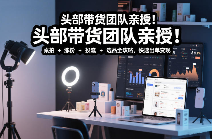 头部带货团队亲授！专业短视频实拍带货课：桌拍+涨粉+投流+选品全攻略，快速出单变现，月入2w+-千寻创业网