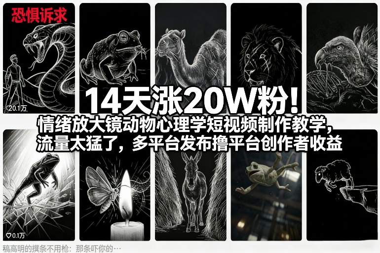 14天涨20W粉！情绪放大镜动物心理学短视频制作教学，流量太猛了，多平台发布撸平台创作者收益-千寻创业网