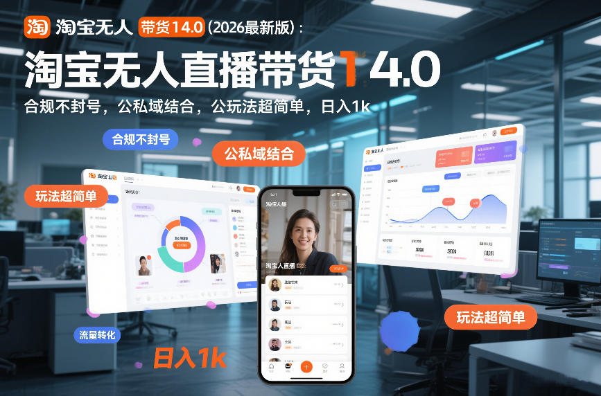 淘宝无人直播带货14.0（2026最新版）：合规不封号，公私域结合，玩法超简单，日入1k+【揭秘】-千寻创业网